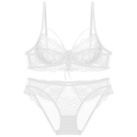 Ribbon Big Chest Show Small Half See-through Bra Set (Option: White-70C)