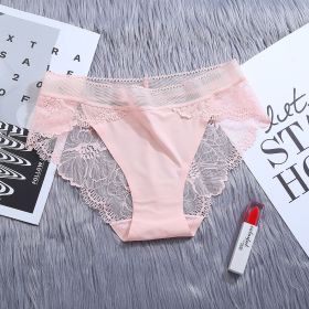 Women's Traceless Mid Waist Ice Silk Underwear (Option: Pink-L)