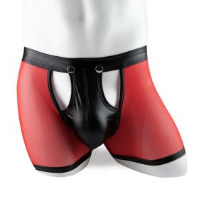 Men's Underwear Patent Leather Stitching Mesh (Option: Red-XXL)