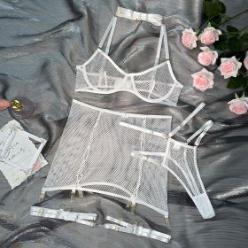 See-through Mesh Push Up Four-piece Set (Option: White-L)