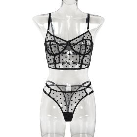 Dot Dots Transparent Sexy Underwear Two-piece (Option: Black-XL)