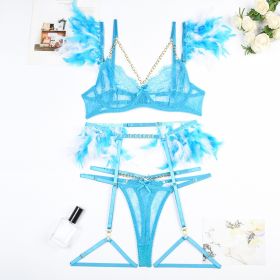 Christma Chains Lace Sexy Lingerie Women Underwear Bra Pa (Option: Lake Blue-XL)