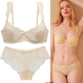 Women's Sexy Lace Transparent Super Thin Push Bra Set (Option: Beige-85D)
