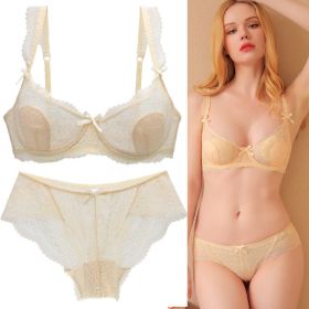 Women's Sexy Lace Transparent Super Thin Push Bra Set (Option: Beige-70C)